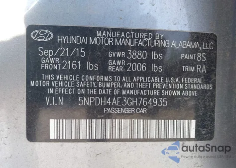 2016 Hyundai Elantra Se z USA, uszkodzony, nr VIN 5NPDH4AE3GH764935